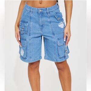 Own it non stretch cargo denim Bermuda shorts